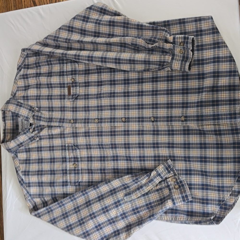 Carhartt Men's Blue Tan Plaid Original Fit Button Down Shirt Long Sleeve Size L